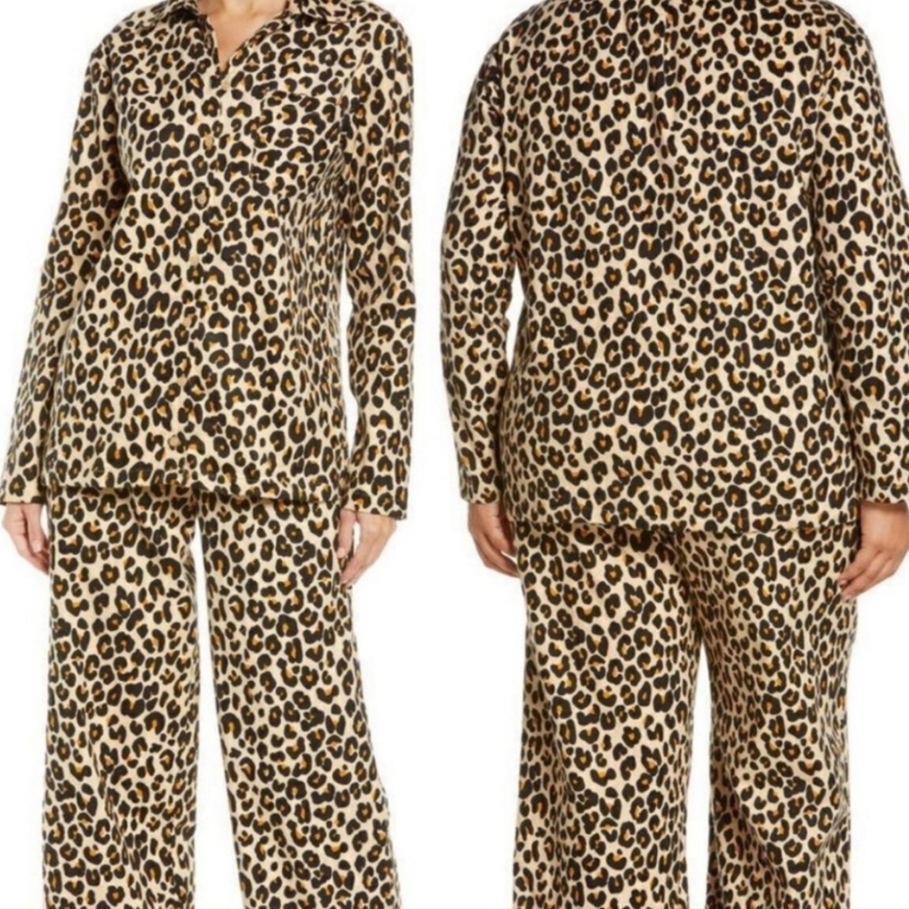 Nordstrom Leopard Print Flannel Patchwork Pajamas NWT $69
